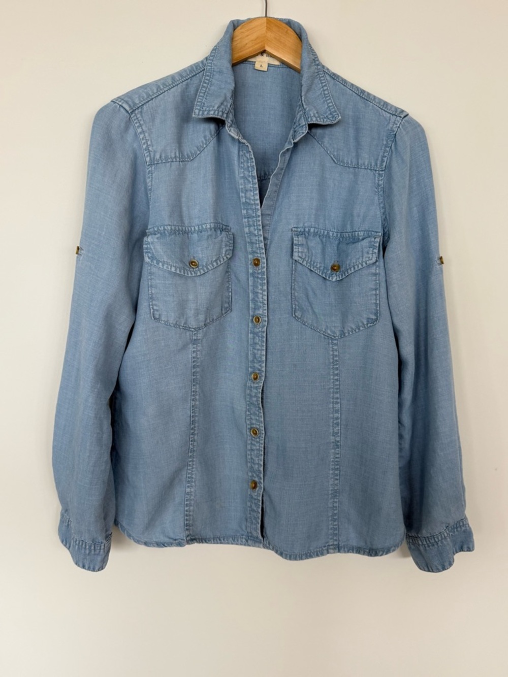 cloth & stone Light Blue Chambray Shirt with Roll Tab Sleeves—Anthropologie
